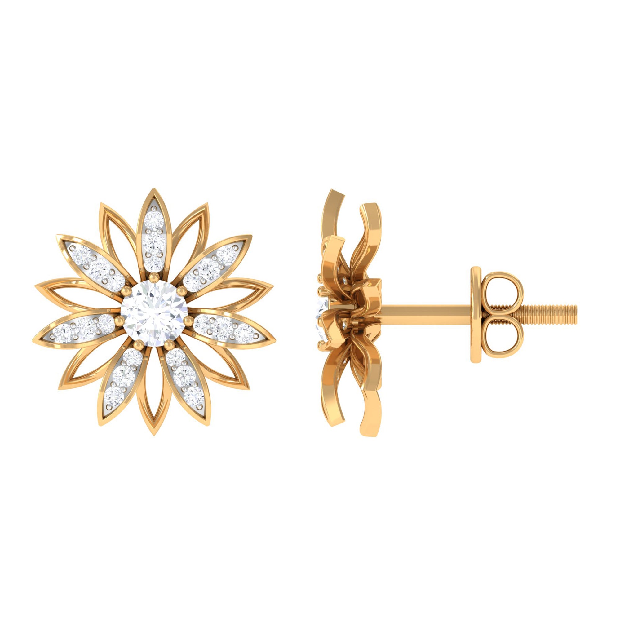 Zircon Flower Screw Back Stud Earrings Zircon - ( AAAA ) - Quality - Rosec Jewels