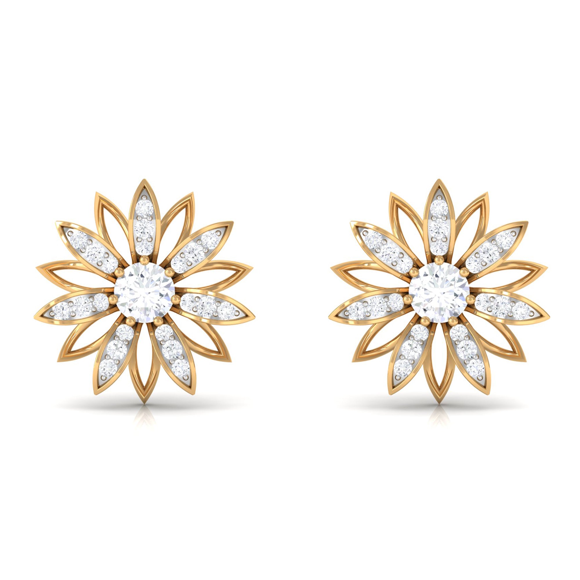 Zircon Flower Screw Back Stud Earrings Zircon - ( AAAA ) - Quality - Rosec Jewels