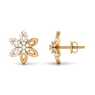 Cubic Zirconia Flower Stud Earrings with Screw Back Zircon - ( AAAA ) - Quality - Rosec Jewels