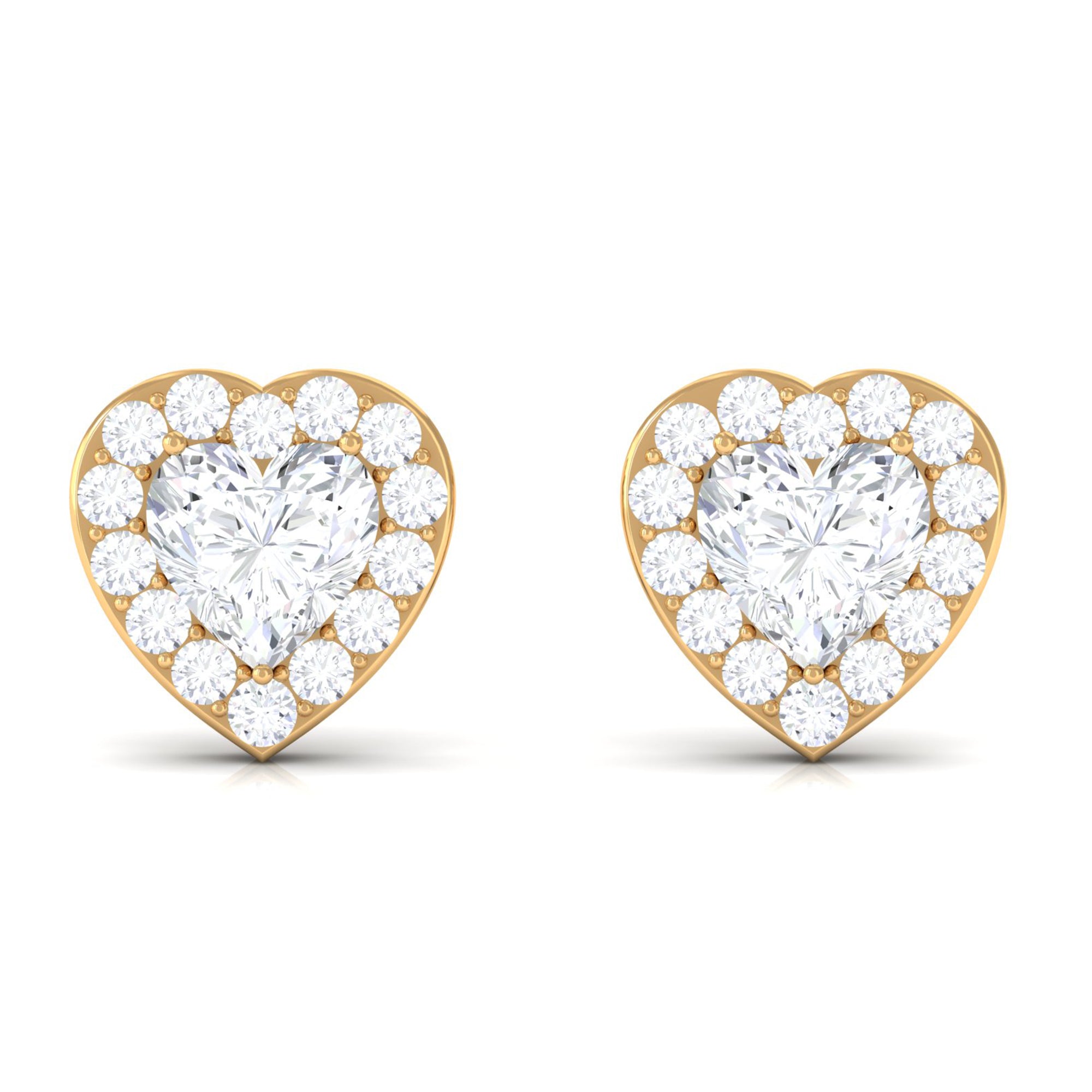 3/4 CT Heart Shape Zircon Halo Stud Earrings in Gold Zircon - ( AAAA ) - Quality - Rosec Jewels