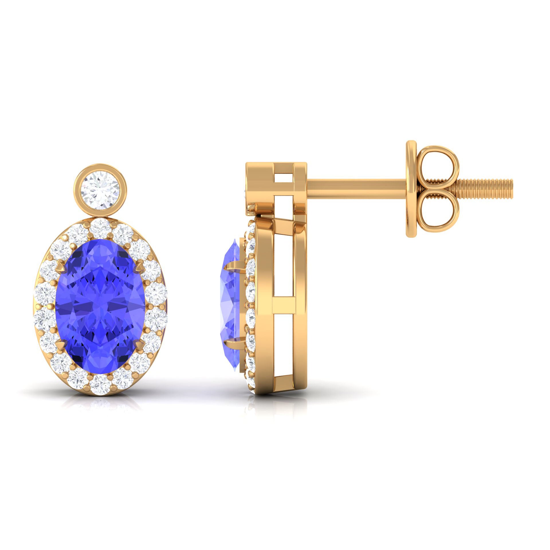 Oval Tanzanite and Diamond Halo Stud Earrings Tanzanite - ( AAA ) - Quality - Rosec Jewels