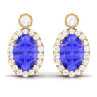 Oval Tanzanite and Diamond Halo Stud Earrings Tanzanite - ( AAA ) - Quality - Rosec Jewels