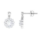 Certified Moissanite Flower Halo Drop Earrings Moissanite - ( D-VS1 ) - Color and Clarity - Rosec Jewels