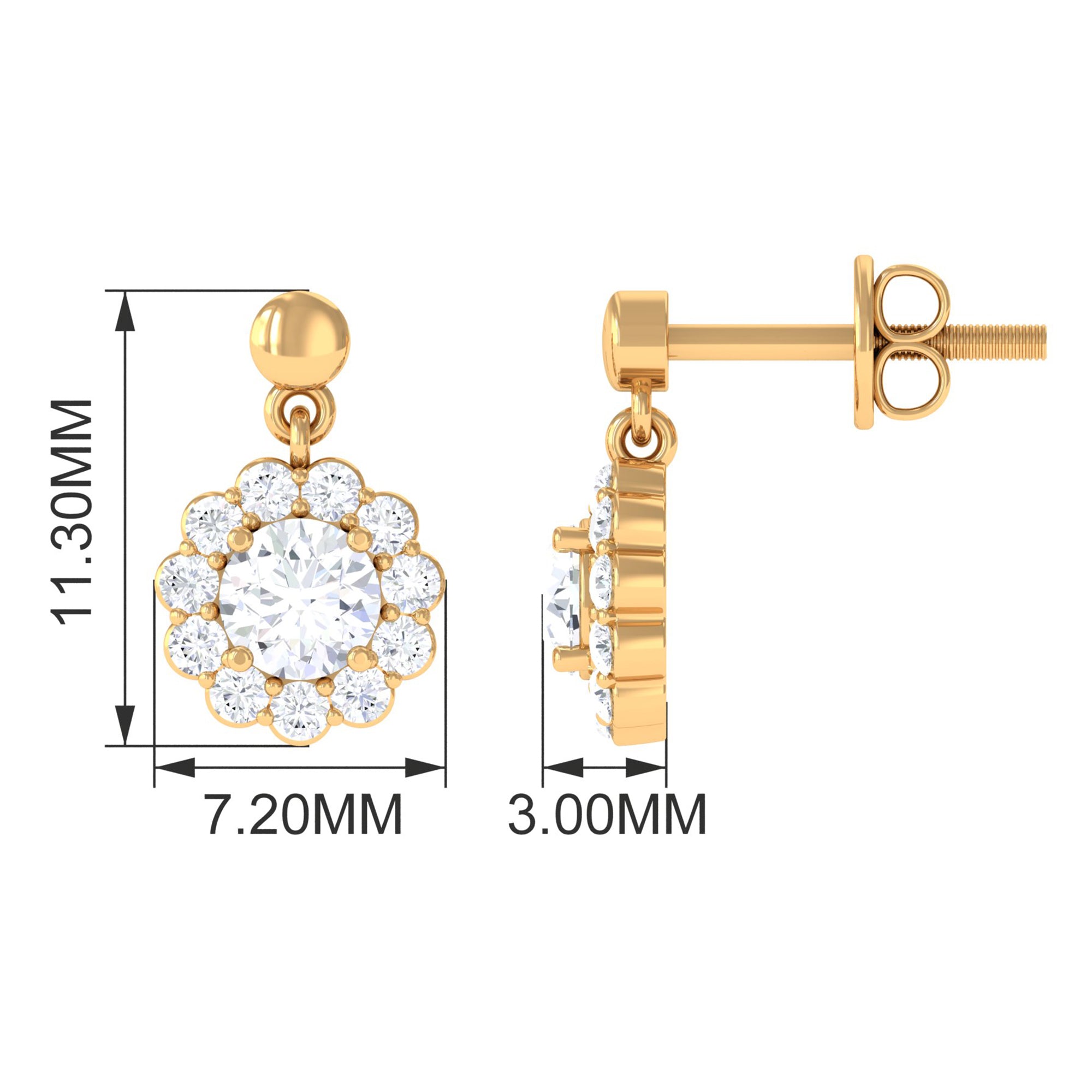 Certified Moissanite Flower Halo Drop Earrings Moissanite - ( D-VS1 ) - Color and Clarity - Rosec Jewels