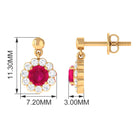 Natural Ruby Flower Drop Earrings with Diamond Halo Ruby - ( AAA ) - Quality - Rosec Jewels