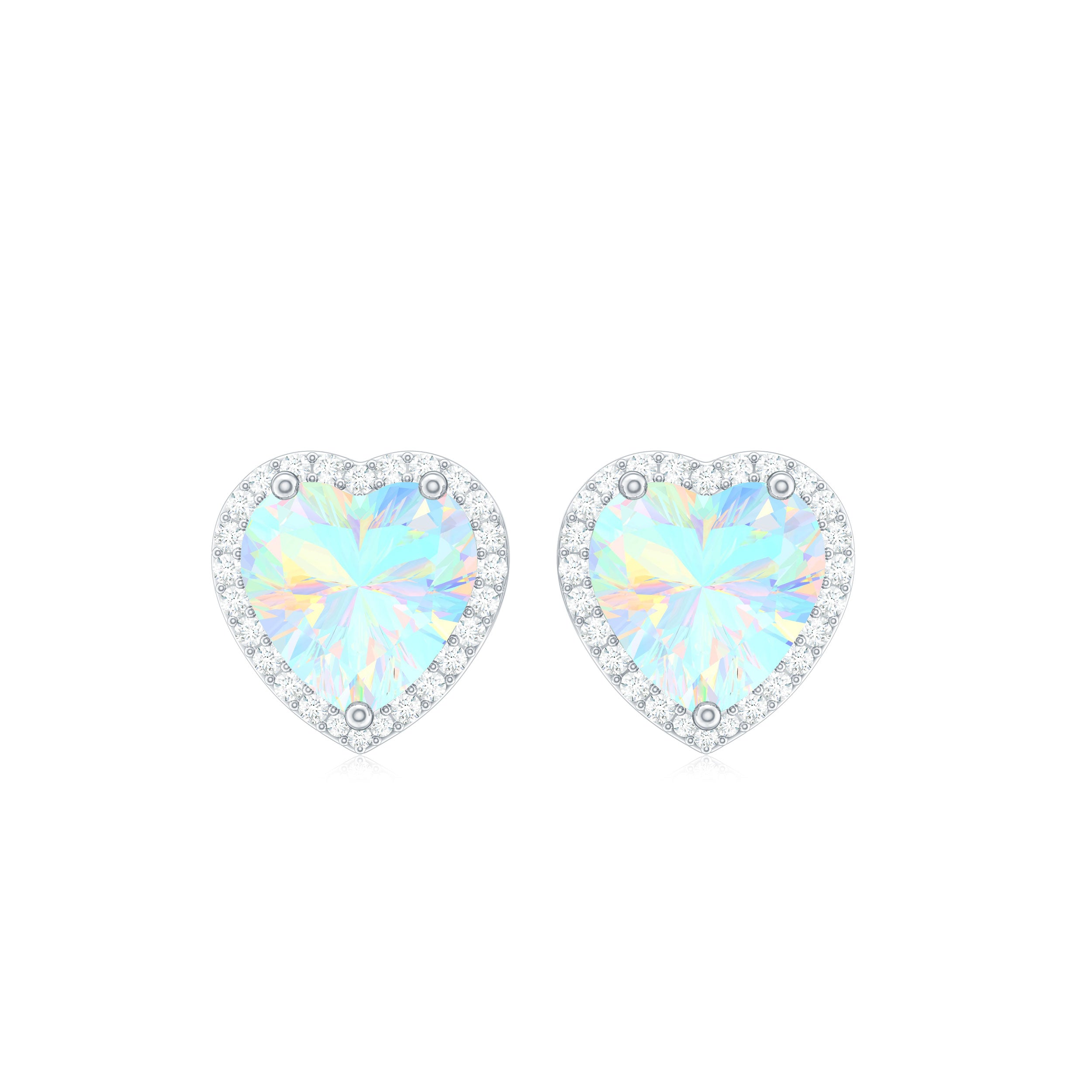 Heart Shaped Ethiopian Opal Stud Earrings with Moissanite Halo Ethiopian Opal - ( AAA ) - Quality - Rosec Jewels