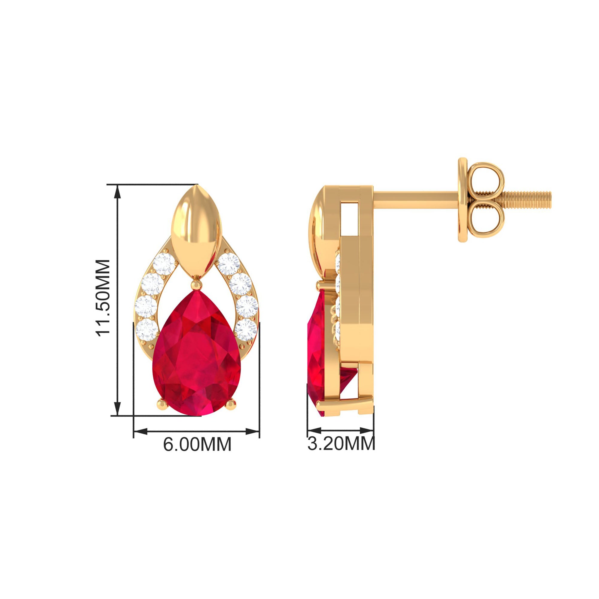 Pear Cut Lab Grown Ruby and Diamond Bridal Stud Earrings Lab Created Ruby - ( AAAA ) - Quality - Rosec Jewels