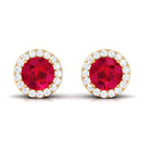 Created Ruby and Diamond Classic Halo Stud Earrings Lab Created Ruby - ( AAAA ) - Quality - Rosec Jewels