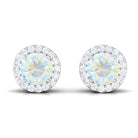 2 CT Round Ethiopian Opal Minimal Stud Earrings with Diamond Halo in Prong Setting Ethiopian Opal - ( AAA ) - Quality - Rosec Jewels