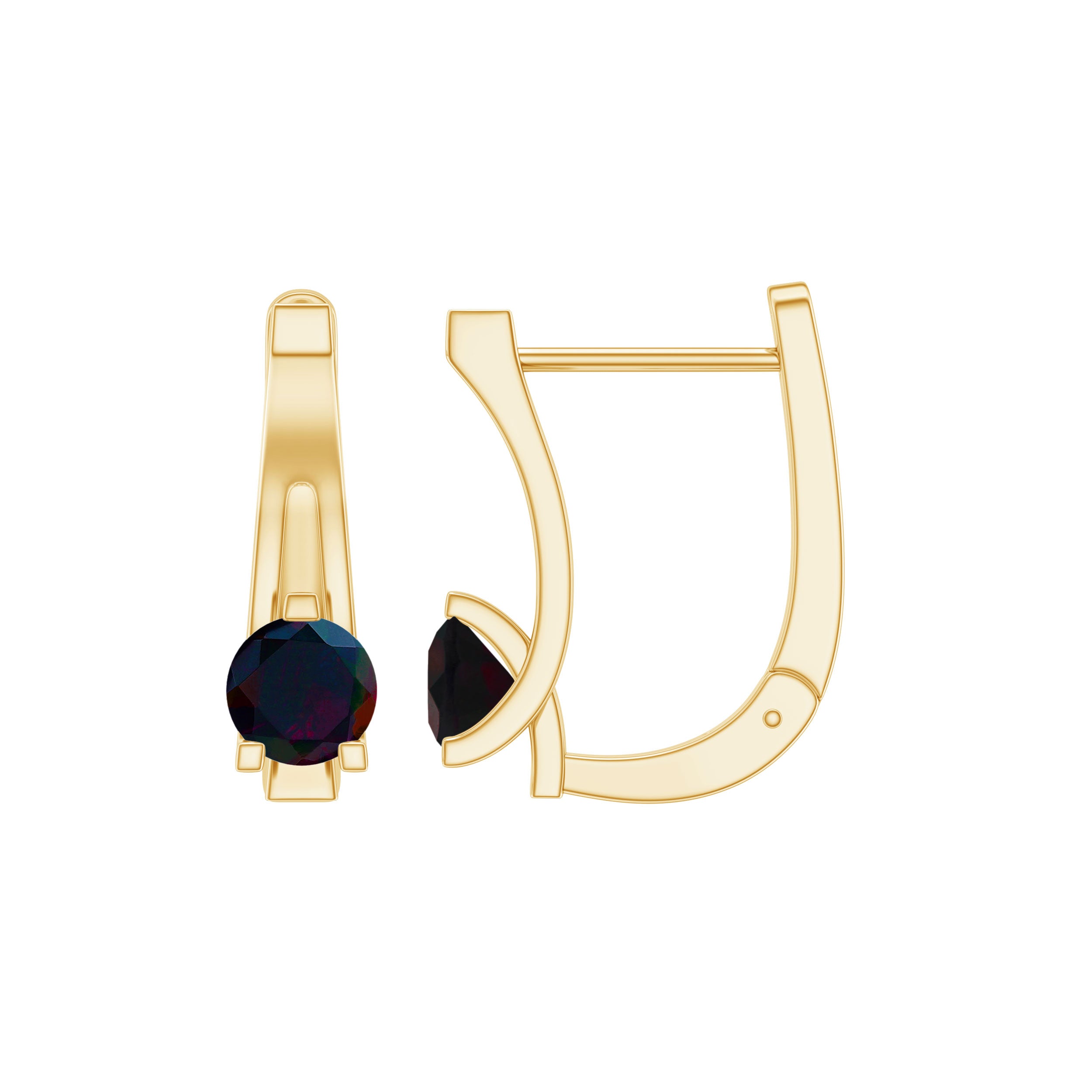 1/2 CT Round Cut Solitaire Black Opal Simple J Hoop Earrings in Gold Black Opal - ( AAA ) - Quality - Rosec Jewels