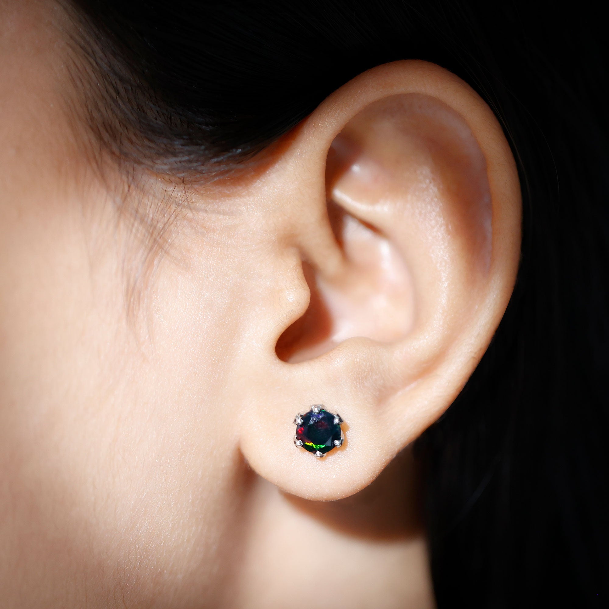 1.50 CT Round Shape Black Opal Solitaire Stud Earrings Black Opal - ( AAA ) - Quality - Rosec Jewels