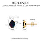 Oval Cut Black Opal Solitaire Stud Earrings in 4 Prong Setting Black Opal - ( AAA ) - Quality - Rosec Jewels