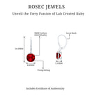 Cushion Cut Solitaire Created Ruby Drop Earrings in Silver Lab Created Ruby - ( AAAA ) - Quality 92.5 Sterling Silver - Rosec Jewels