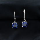 Cushion Cut Solitaire Created Blue Sapphire Drop Earrings Lab Created Blue Sapphire - ( AAAA ) - Quality - Rosec Jewels