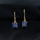 Cushion Cut Solitaire Created Blue Sapphire Drop Earrings Lab Created Blue Sapphire - ( AAAA ) - Quality - Rosec Jewels