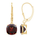 8 MM Cushion Cut Garnet Solitaire Drop Earrings with Lever Back Garnet - ( AAA ) - Quality - Rosec Jewels