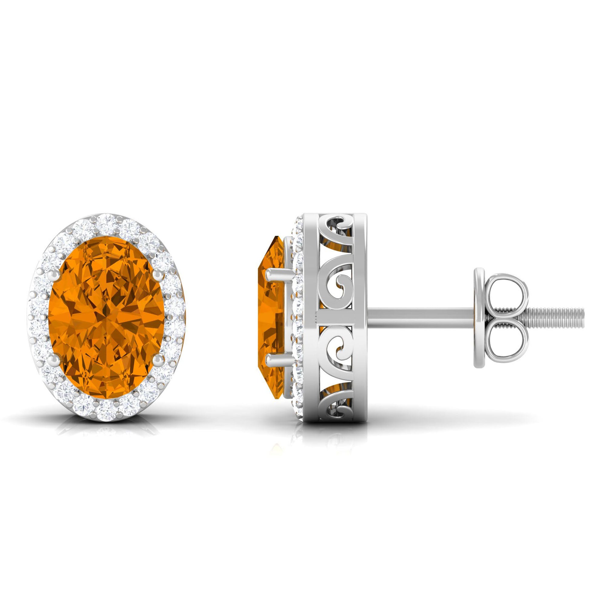 2.25 CT Citrine and Diamond Halo Stud Earrings Citrine - ( AAA ) - Quality - Rosec Jewels