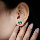 3 CT Cushion Cut Created Emerald Solitaire Stud Earring in Silver Lab Created Emerald - ( AAAA ) - Quality 92.5 Sterling Silver - Rosec Jewels