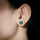 3 CT Cushion Cut Created Emerald Solitaire Stud Earring Lab Created Emerald - ( AAAA ) - Quality - Rosec Jewels