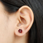 4.25 CT Cushion Cut Garnet Solitaire Stud Earring in Silver Garnet - ( AAA ) - Quality 92.5 Sterling Silver - Rosec Jewels