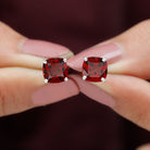 4.25 CT Cushion Cut Garnet Solitaire Stud Earring in Silver Garnet - ( AAA ) - Quality 92.5 Sterling Silver - Rosec Jewels