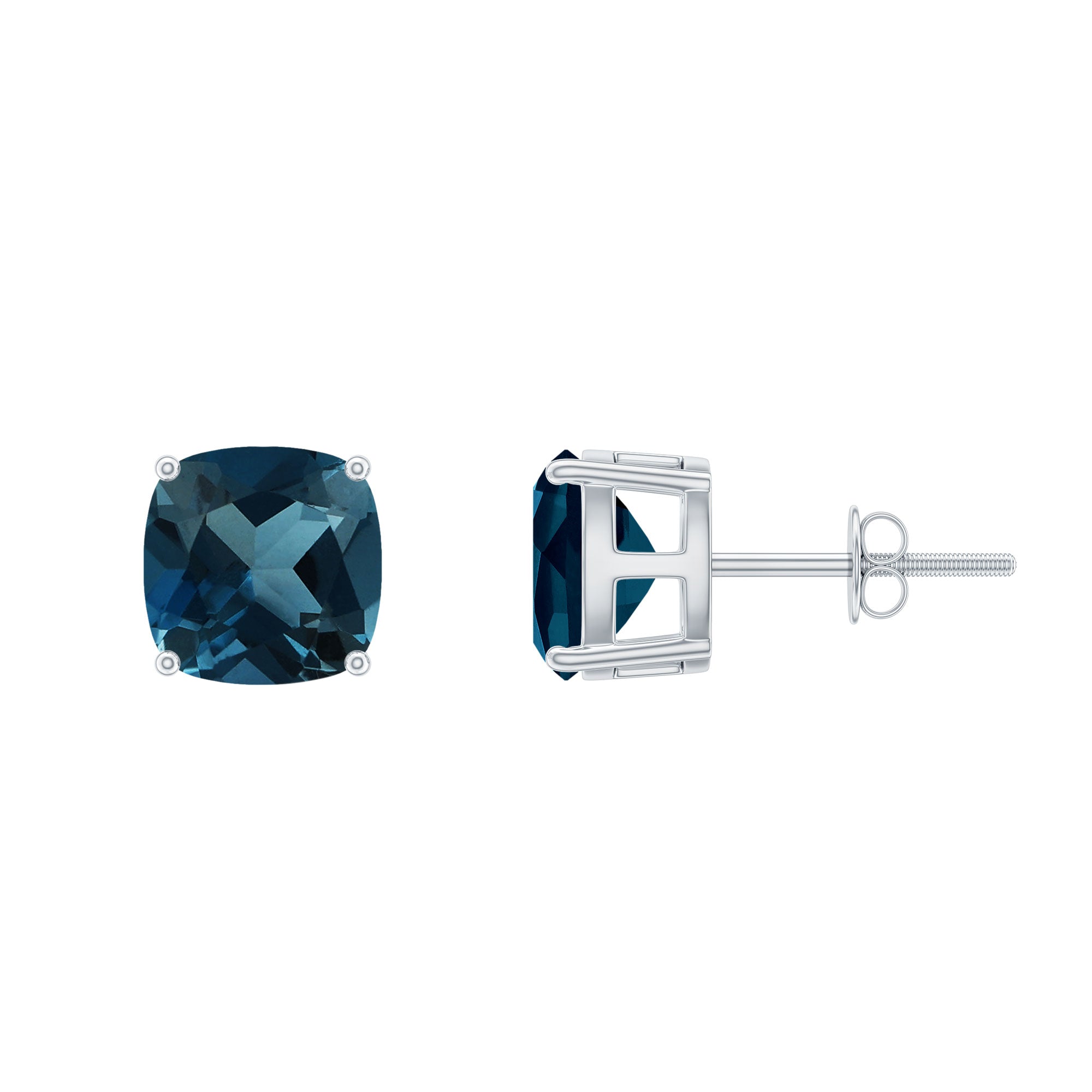 8 MM Cushion Cut London Blue Topaz Solitaire Stud Earrings London Blue Topaz - ( AAA ) - Quality - Rosec Jewels