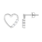 Three Stone Diamond Gold Heart Stud Earring for Women Diamond - ( HI-SI ) - Color and Clarity - Rosec Jewels