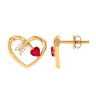 Heart Stud Earrings with Lab Created Ruby and Diamond Lab Created Ruby - ( AAAA ) - Quality - Rosec Jewels