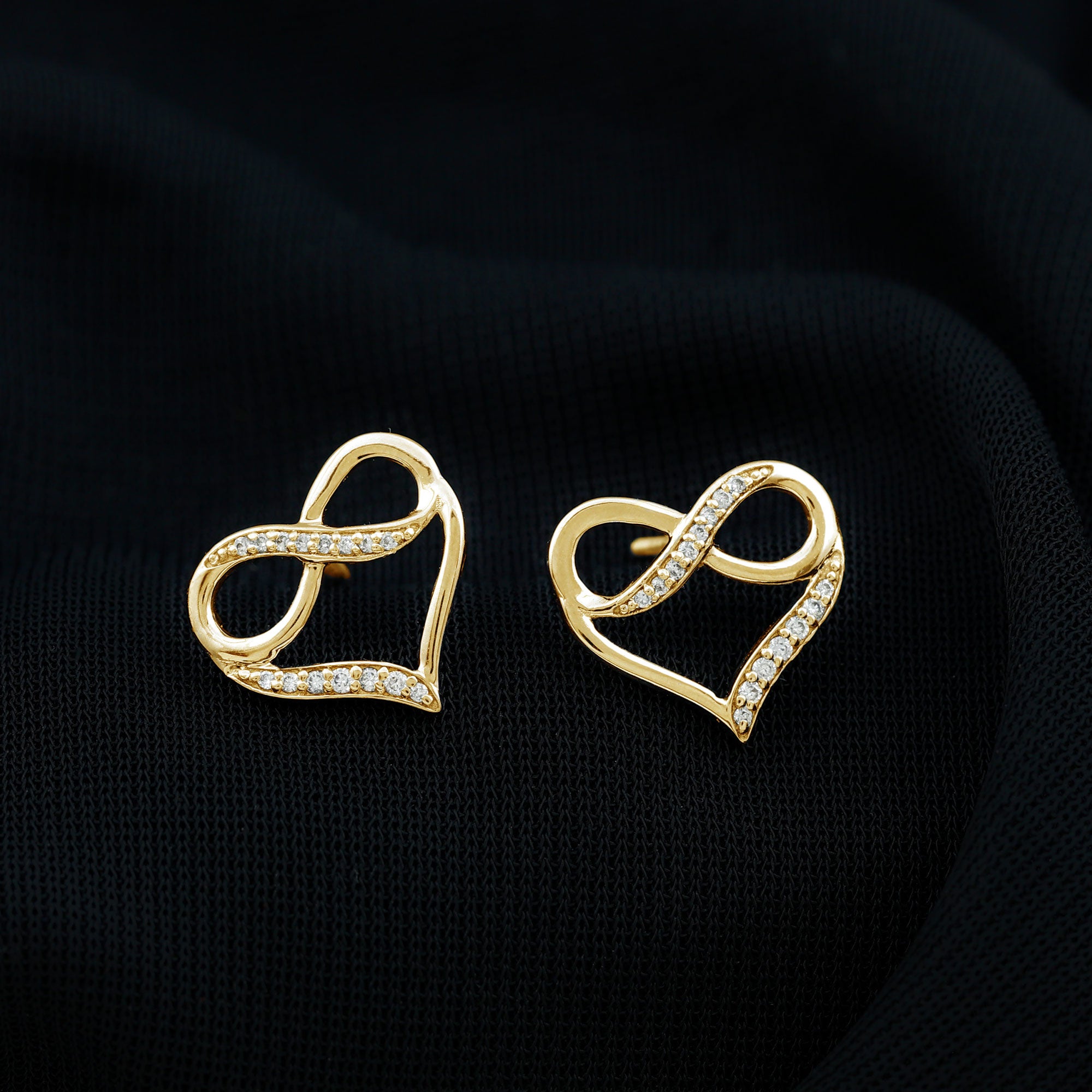 Moissanite Infinity and Heart Stud Earrings in Gold Moissanite - ( D-VS1 ) - Color and Clarity - Rosec Jewels