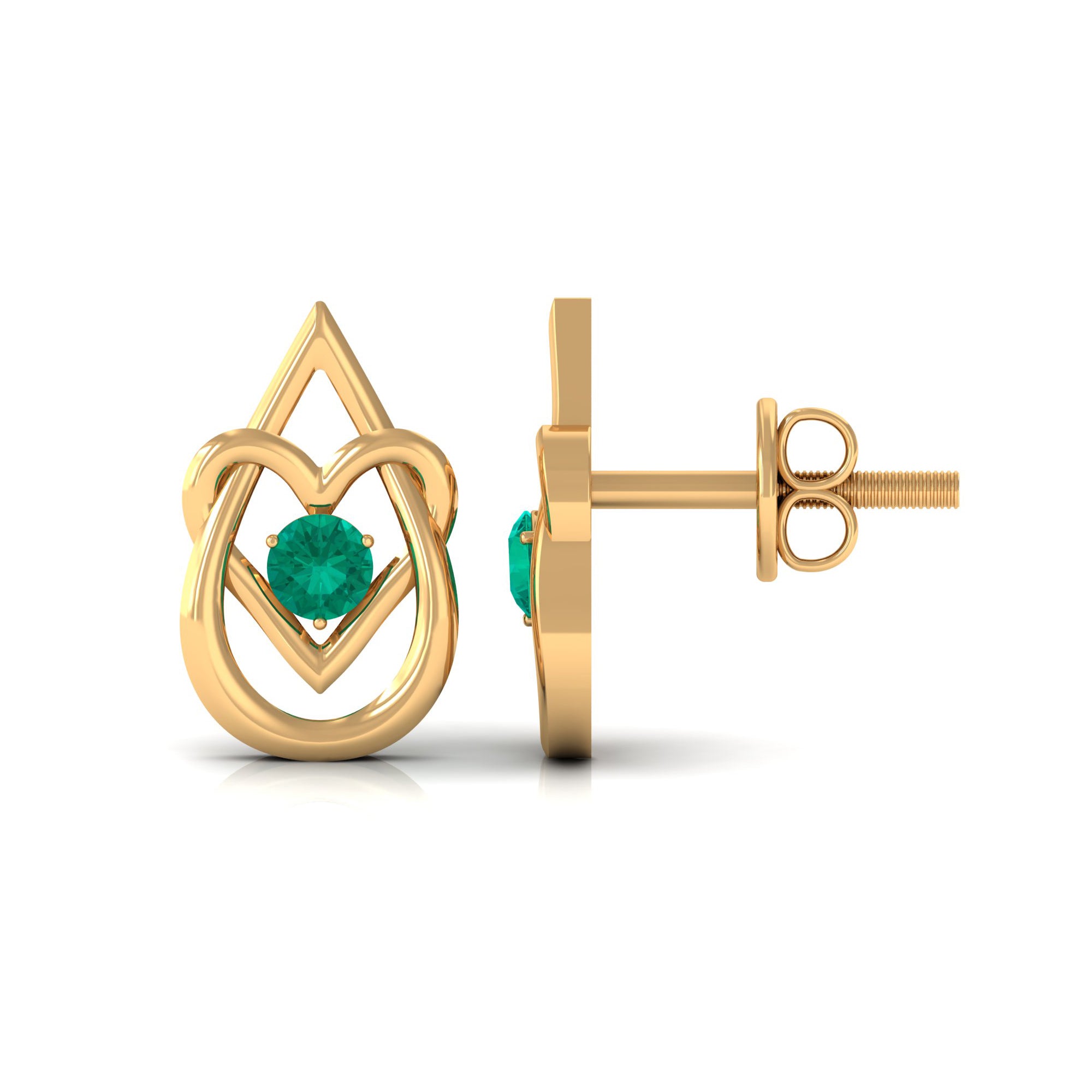 Emerald and Gold Teardrop Heart Stud Earrings Emerald - ( AAA ) - Quality - Rosec Jewels