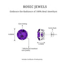 Solitaire Stud Earrings with Round Shaped Amethyst Amethyst - ( AAA ) - Quality - Rosec Jewels