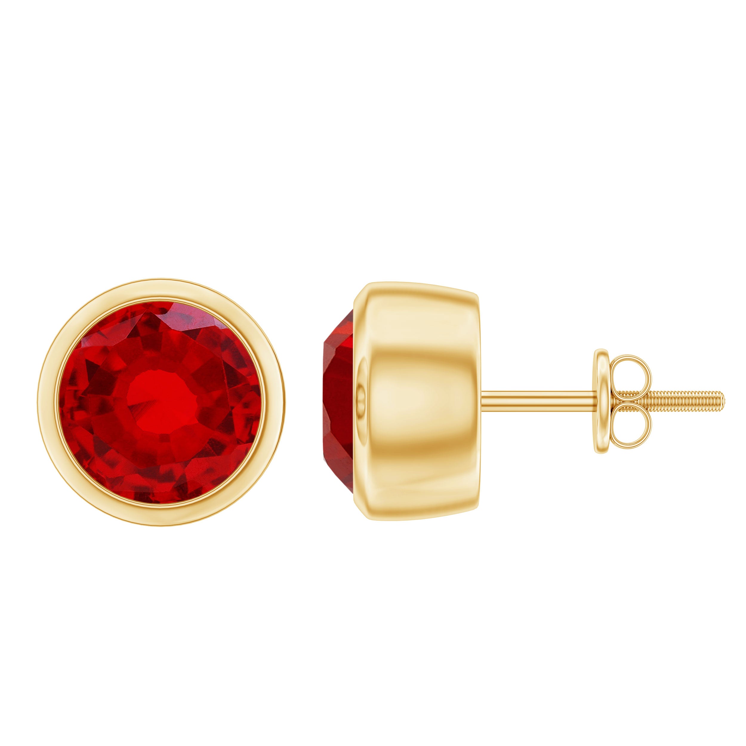 Round Shape lab Grown Ruby Solitaire Stud Earrings in Bezel Setting Lab Created Ruby - ( AAAA ) - Quality - Rosec Jewels