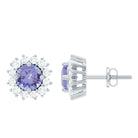 1 CT Classic Blue Tanzanite and Diamond Halo Stud Earrings Tanzanite - ( AAA ) - Quality - Rosec Jewels