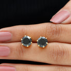 Black Onyx Solitaire Stud Earrings in Claw Setting Black Onyx - ( AAA ) - Quality - Rosec Jewels