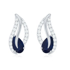 3/4 CT Blue Sapphire and Diamond Leaf Stud Earring Blue Sapphire - ( AAA ) - Quality - Rosec Jewels