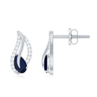 3/4 CT Blue Sapphire and Diamond Leaf Stud Earring Blue Sapphire - ( AAA ) - Quality - Rosec Jewels