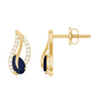 3/4 CT Blue Sapphire and Diamond Leaf Stud Earring Blue Sapphire - ( AAA ) - Quality - Rosec Jewels