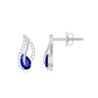 Created Blue Sapphire and Moissanite Leaf Stud Earrings in Silver Lab Created Blue Sapphire - ( AAAA ) - Quality 92.5 Sterling Silver - Rosec Jewels