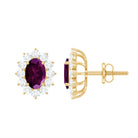 2 CT Oval Cut Rhodolite and Diamond Starburst Stud Earrings Rhodolite - ( AAA ) - Quality - Rosec Jewels