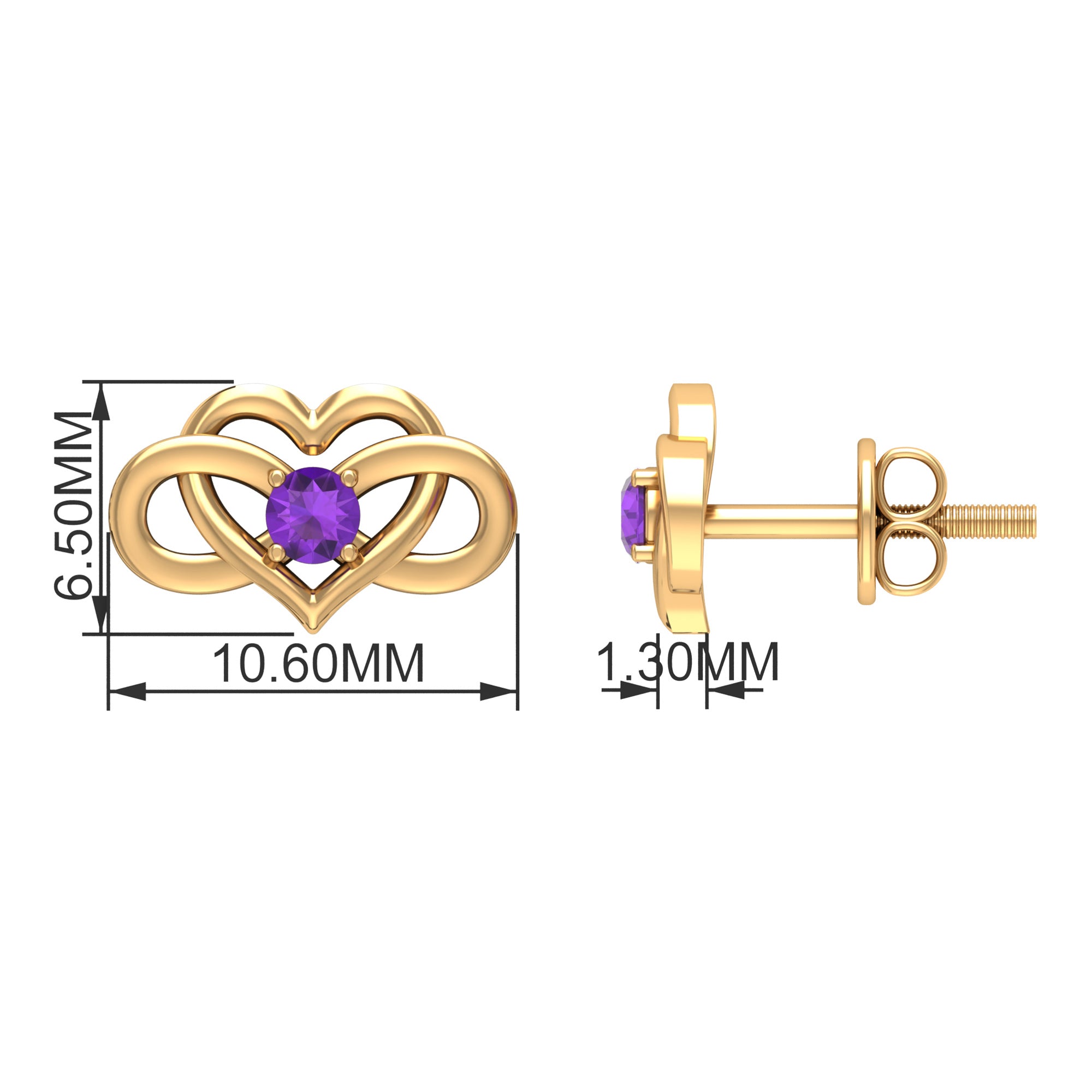 Amethyst Infinity Heart Stud Earrings Amethyst - ( AAA ) - Quality - Rosec Jewels