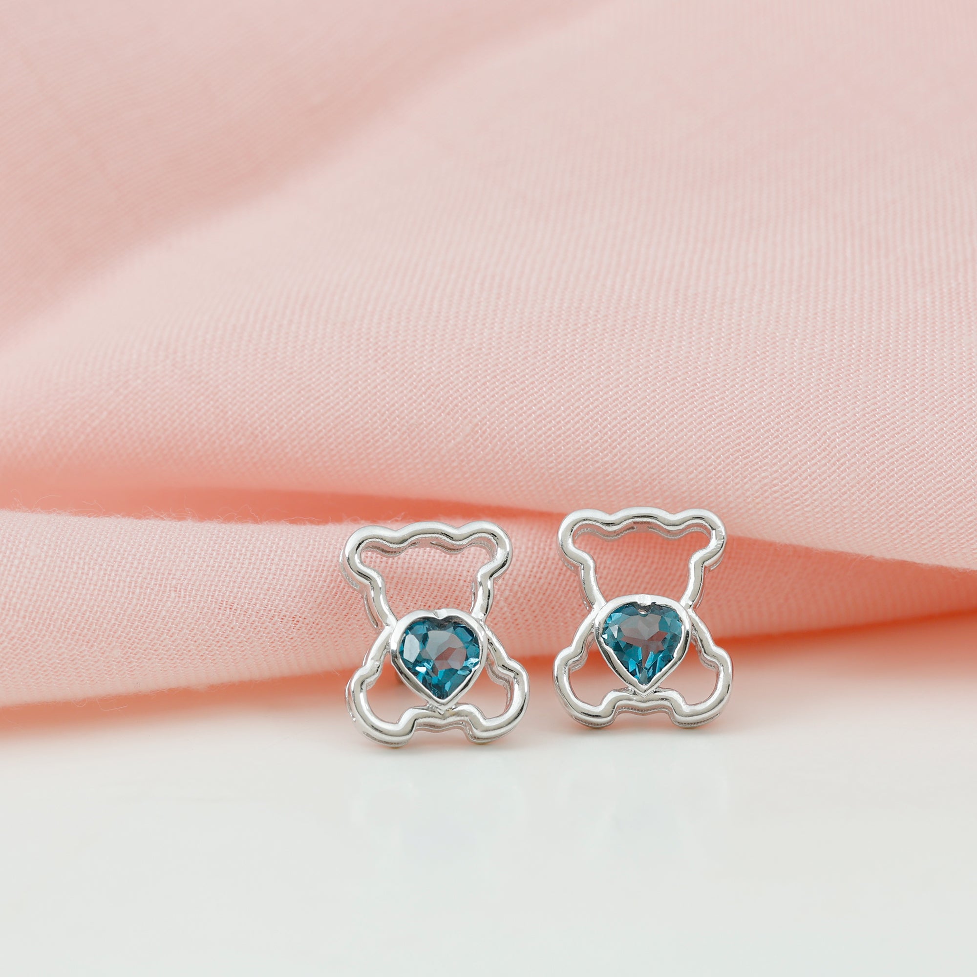 1/2 CT Heart Shape London Blue Topaz Teddy Bear Stud Earrings London Blue Topaz - ( AAA ) - Quality - Rosec Jewels