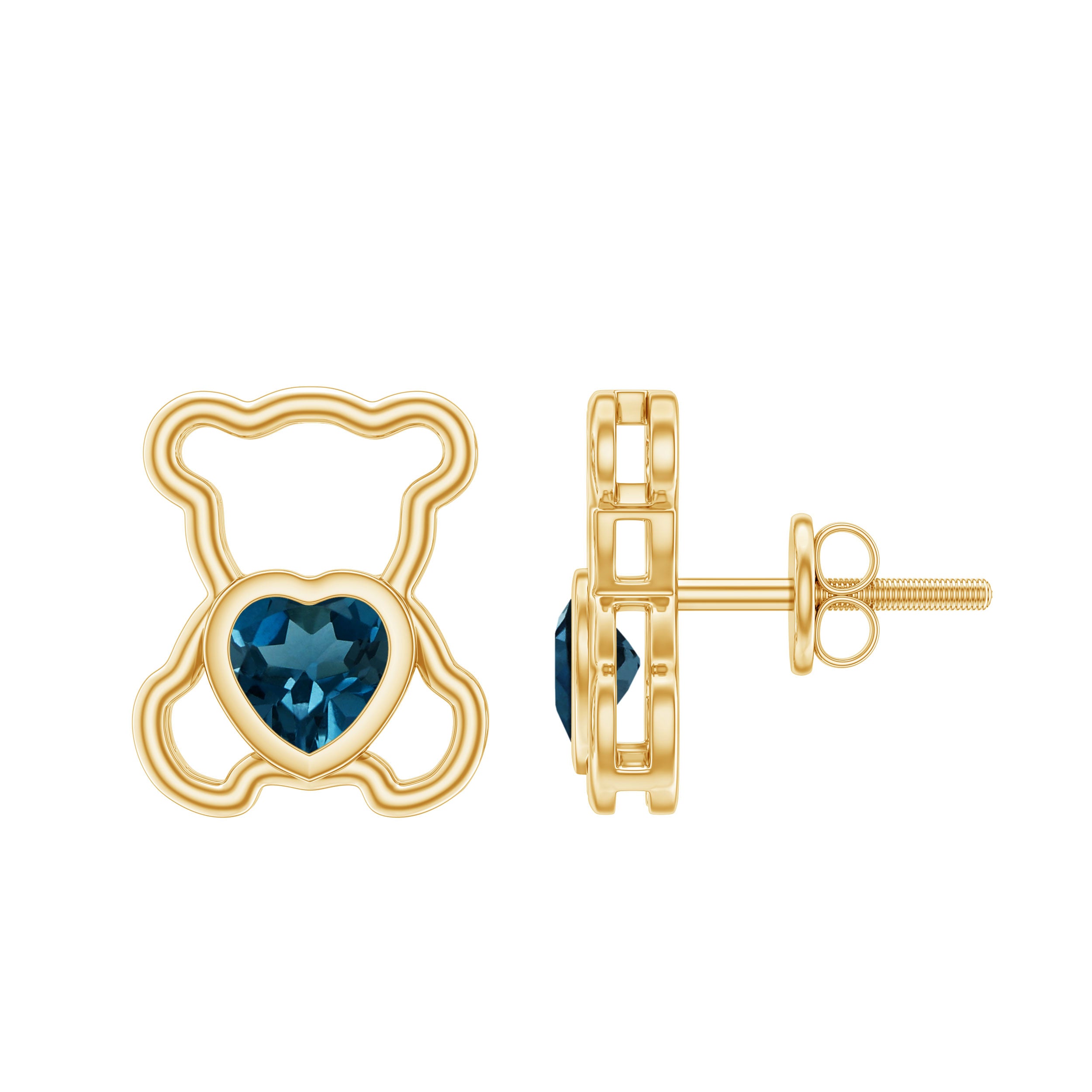 1/2 CT Heart Shape London Blue Topaz Teddy Bear Stud Earrings London Blue Topaz - ( AAA ) - Quality - Rosec Jewels