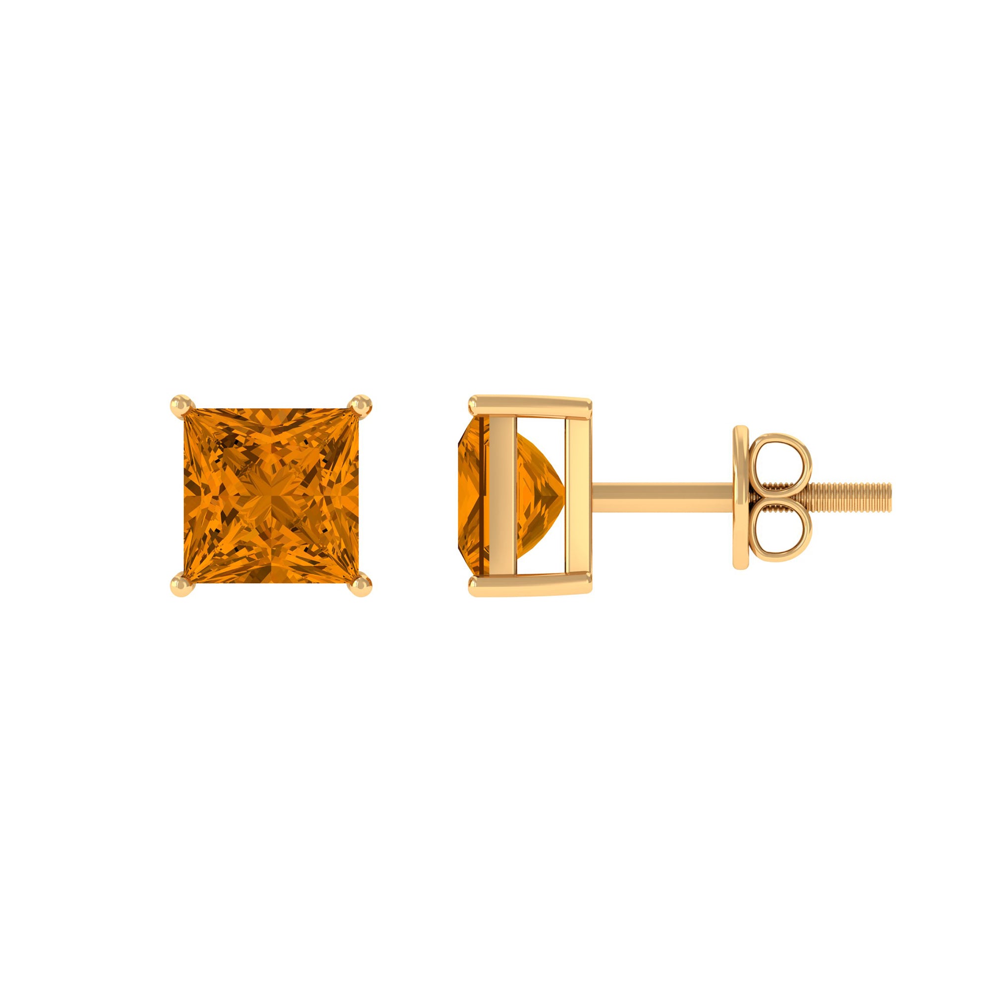 Prong Set Princess Cut Solitaire Citrine Stud Earrings Citrine - ( AAA ) - Quality - Rosec Jewels