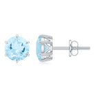 Claw Set Round Aquamarine Solitaire Stud Earrings Aquamarine - ( AAA ) - Quality - Rosec Jewels