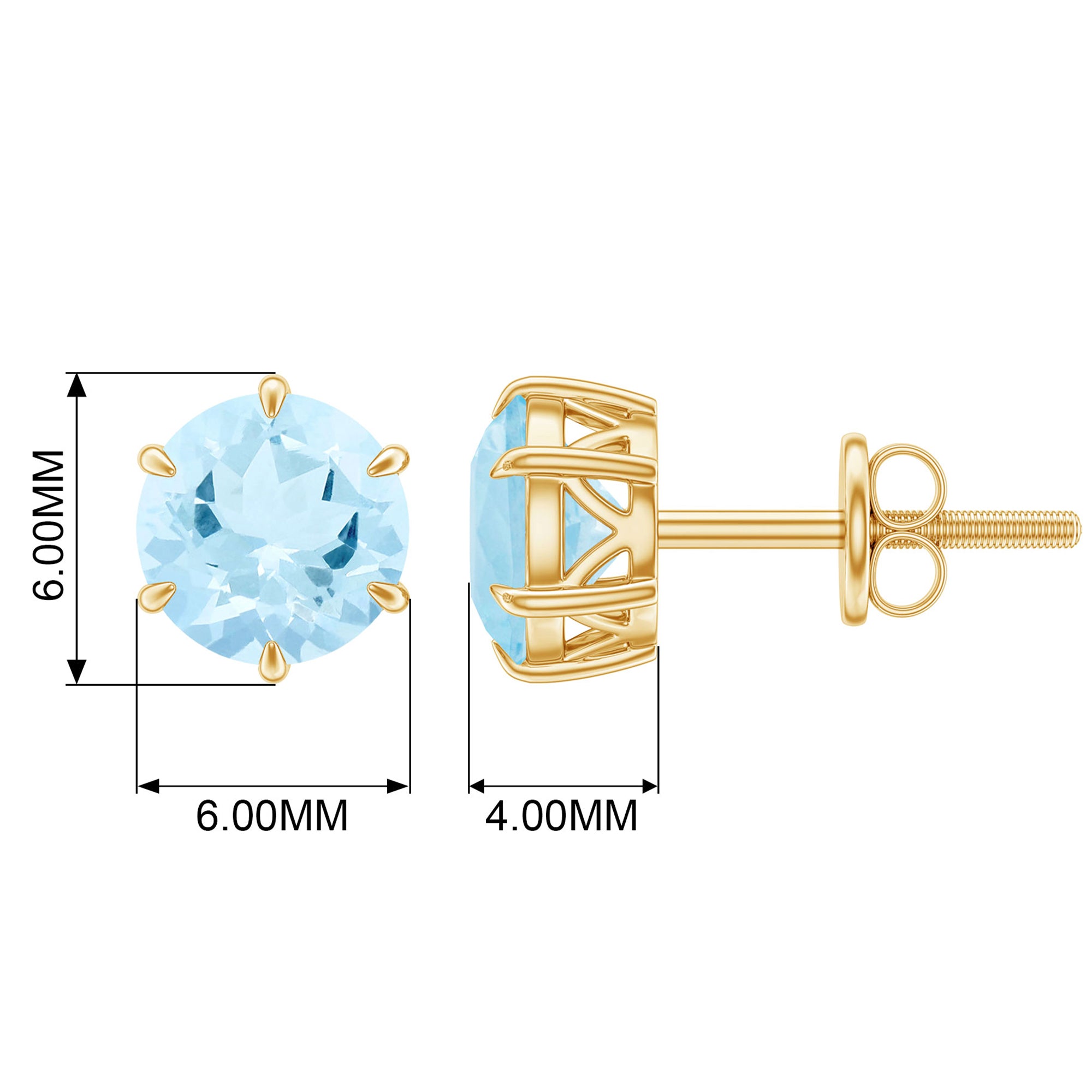 Claw Set Round Aquamarine Solitaire Stud Earrings Aquamarine - ( AAA ) - Quality - Rosec Jewels