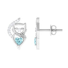 1/2 CT Heart Shape Aquamarine Cat Stud Earrings with Diamond Aquamarine - ( AAA ) - Quality - Rosec Jewels