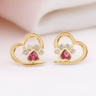 1/2 CT Heart Shape Pink Tourmaline and Diamond Dog Paw Stud Earrings Pink Tourmaline - ( AAA ) - Quality - Rosec Jewels