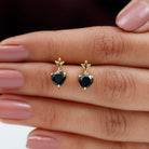 6 MM Heart Shape Black Onyx Drop Stud Earrings Black Onyx - ( AAA ) - Quality - Rosec Jewels