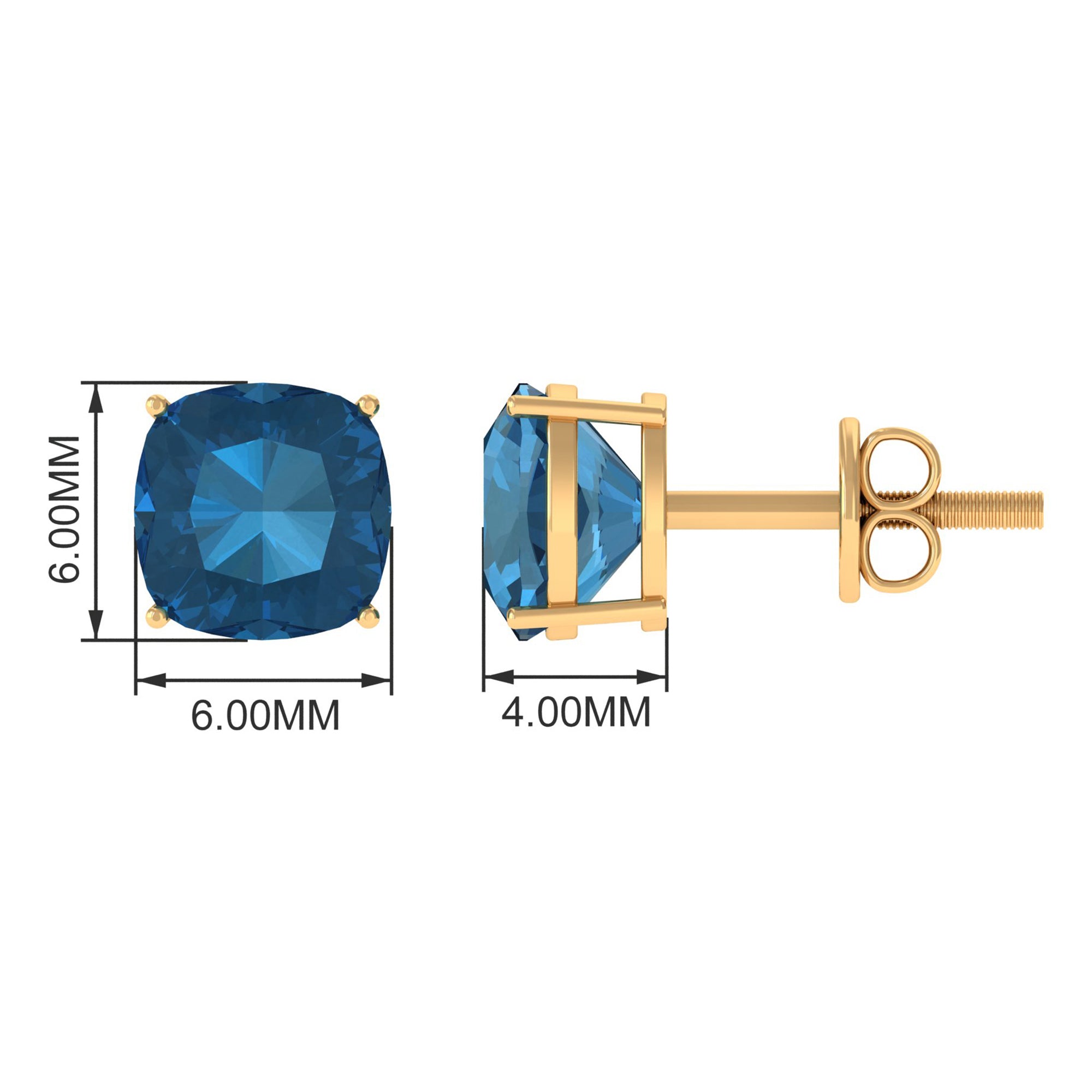 1.75 CT Cushion Cut Solitaire London Blue Topaz Stud Earrings London Blue Topaz - ( AAA ) - Quality - Rosec Jewels