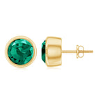 Round Shape Created Emerald Solitaire Stud Earrings in Bezel Setting Lab Created Emerald - ( AAAA ) - Quality - Rosec Jewels